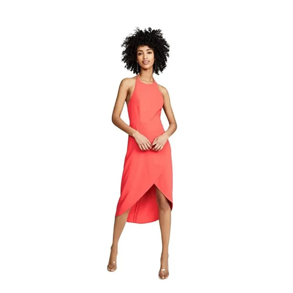 Alice and Olivia Kristy Wrap-Effect Crepe Halterneck Dress In Red Size 0 - Picture 1 of 10